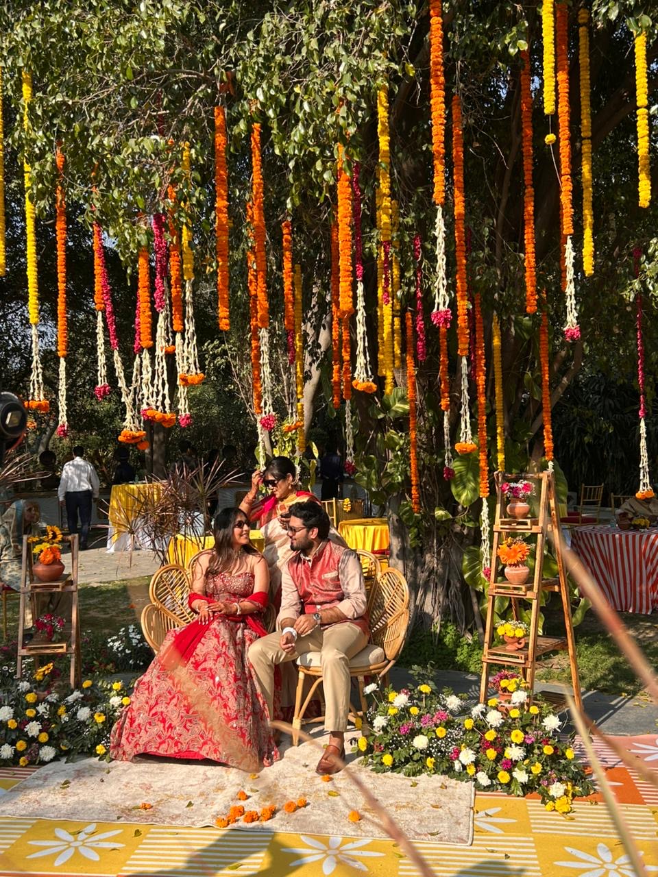 Intimate mehendi ceremony with the couple in the hills, planned by Saffron Collective