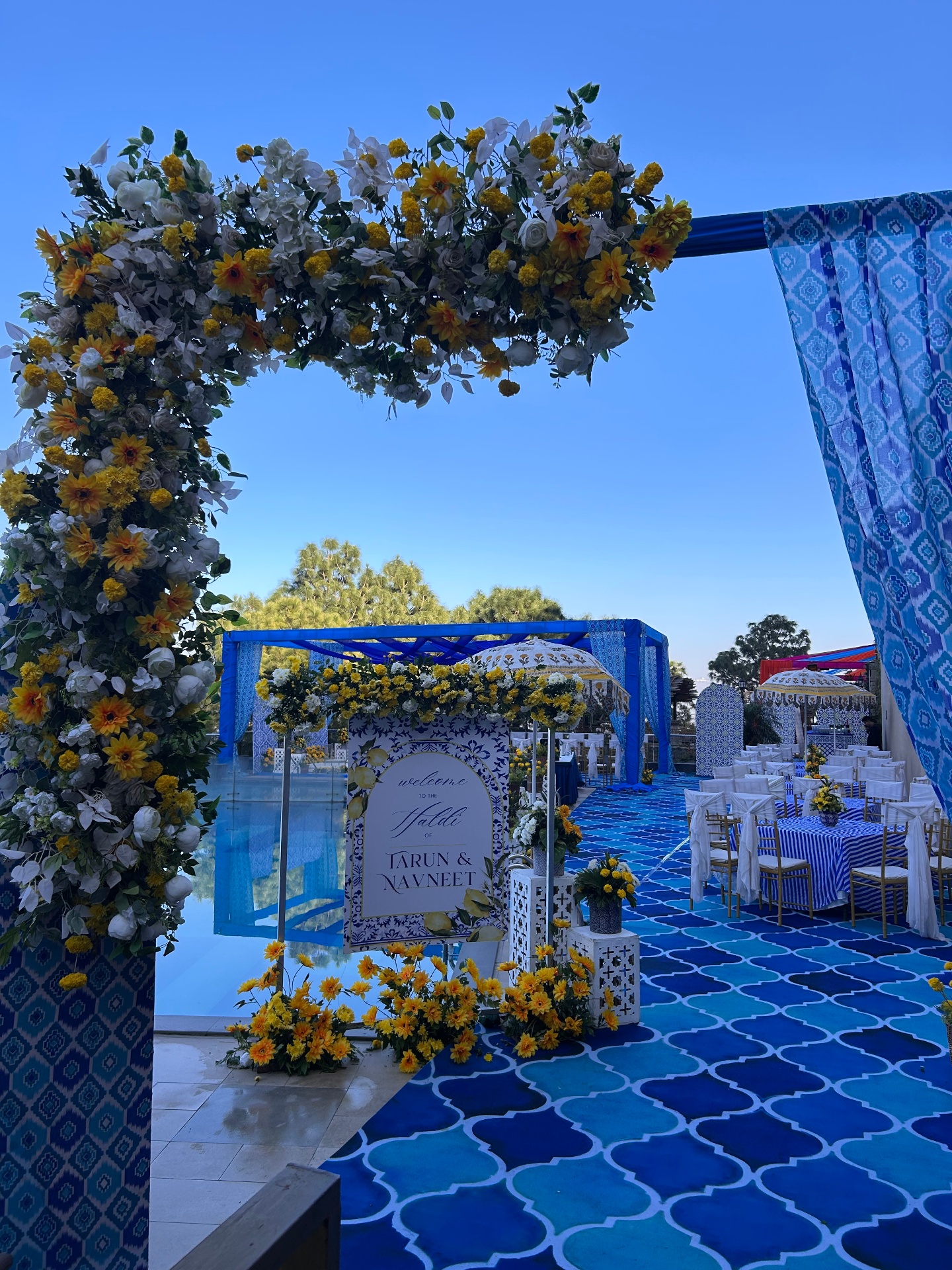 Vibrant haldi ceremony decoration setup in Jaipur by Saffron Collective